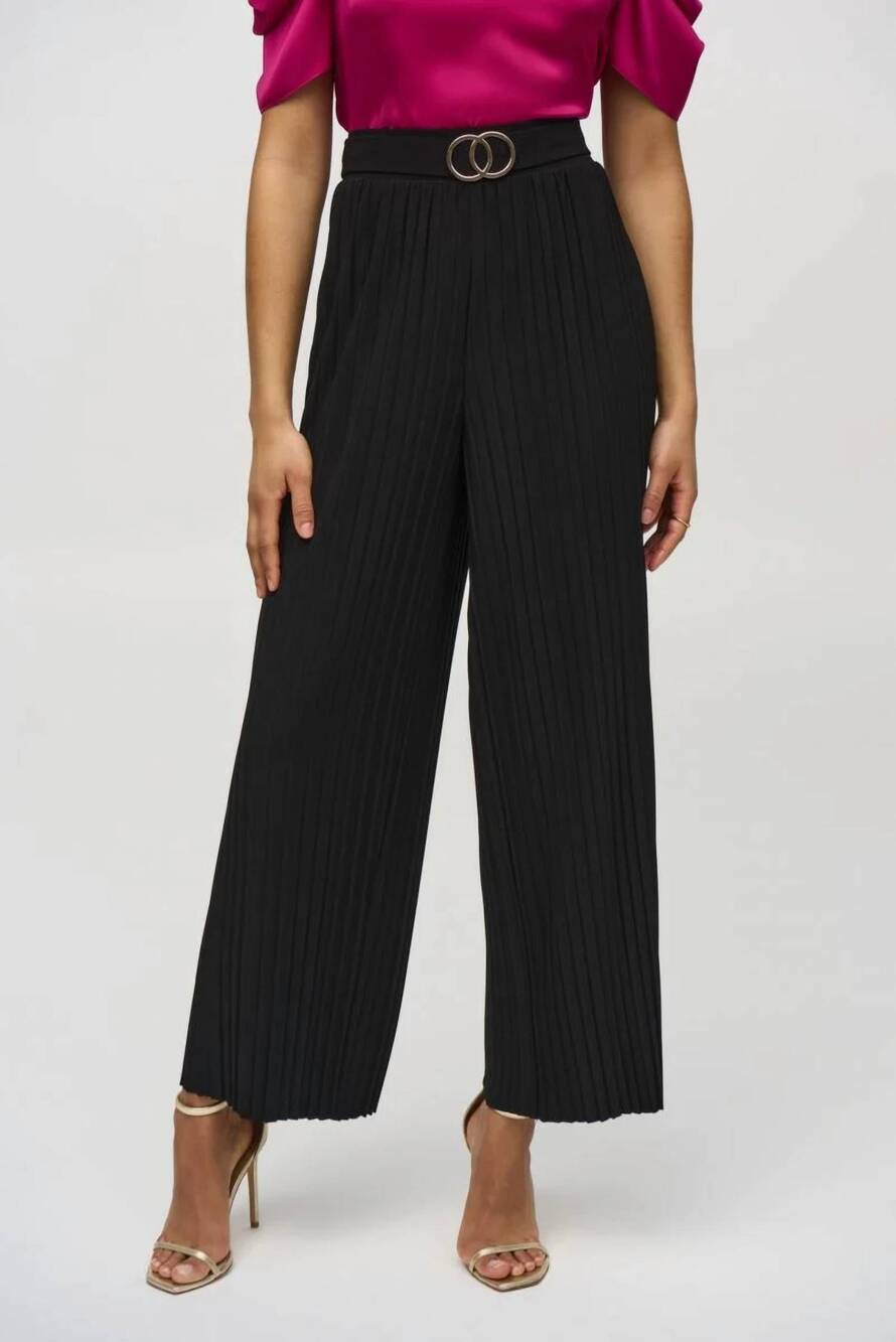 NEW JOSEPH RIBKOFF pleated pull on wide-leg pants in black